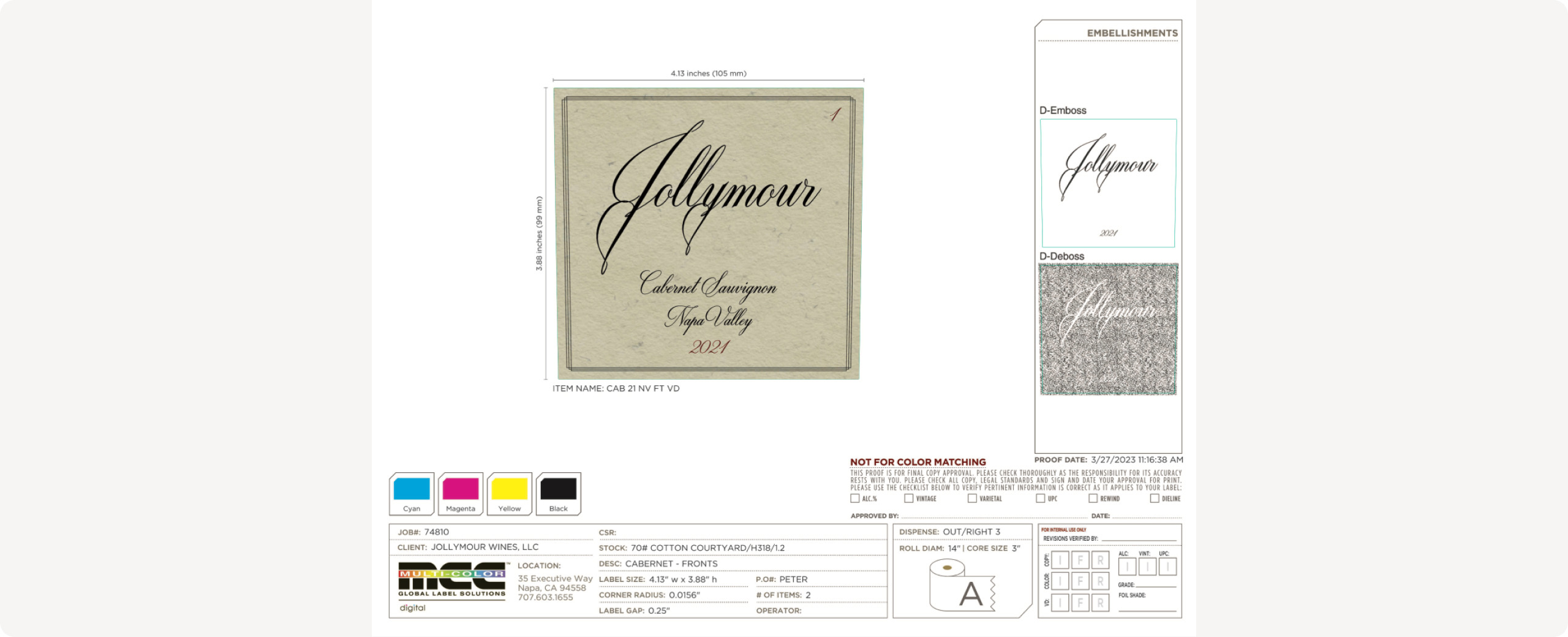 Print proof with label specs