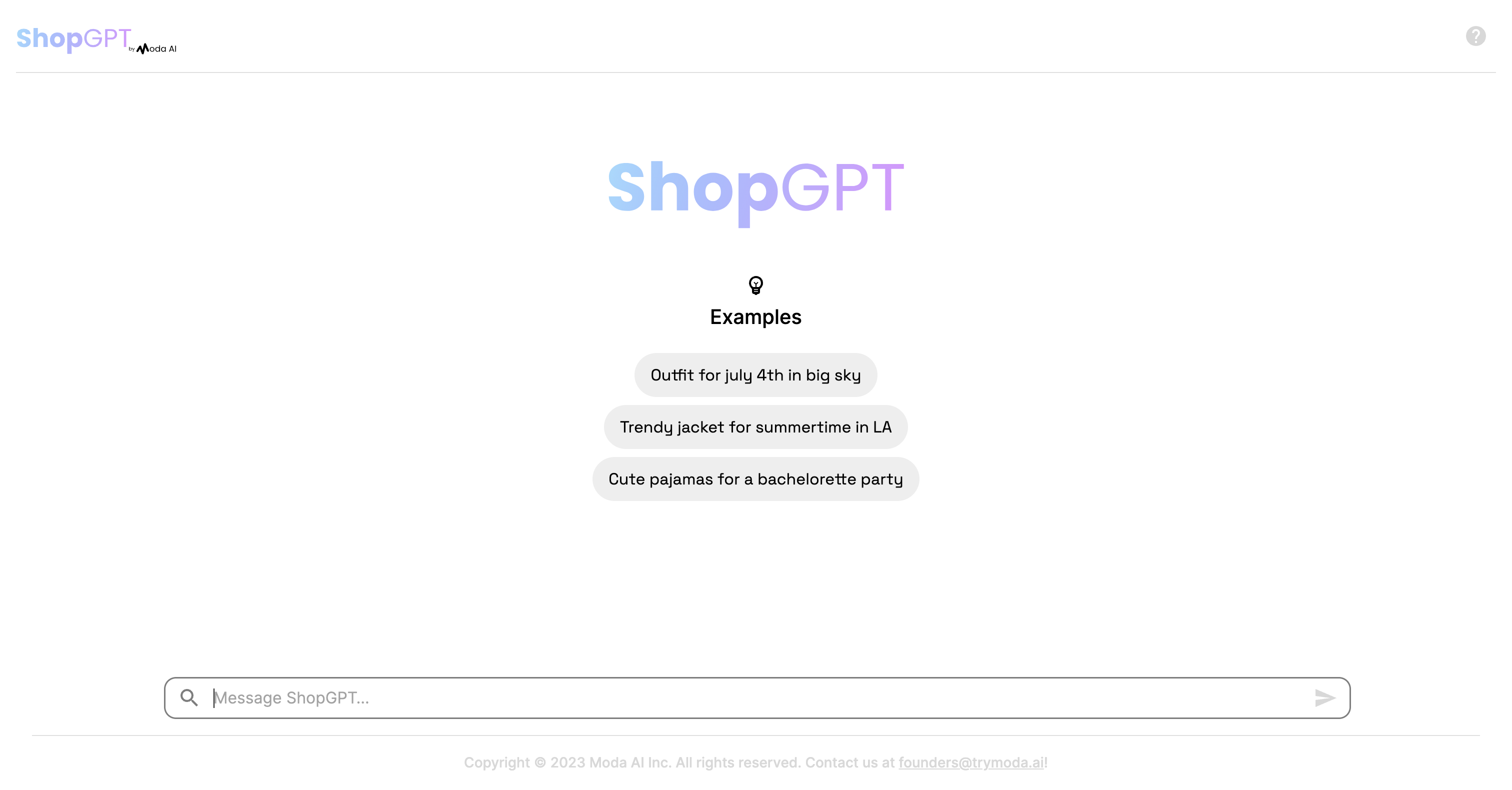 Style Chat landing state with example prompts