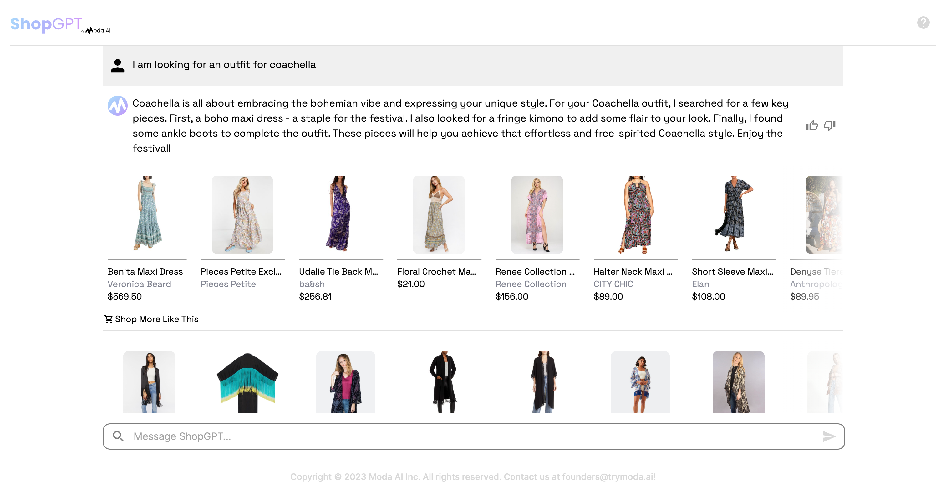 Style Chat conversational results with organized product suggestions