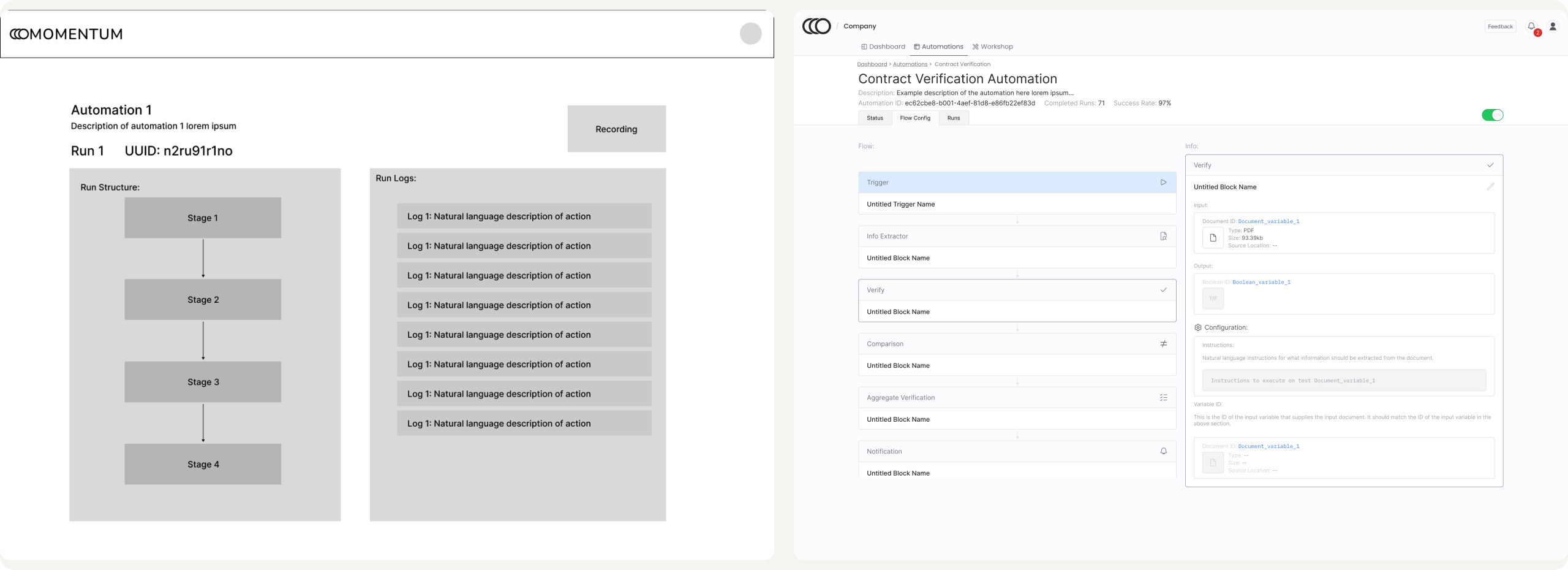 Early linear wireframes: rejected versus chosen approach